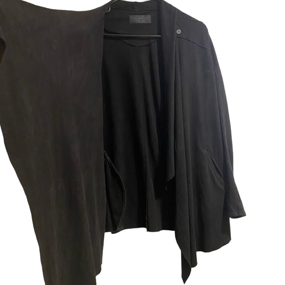 BLANKNYC‎ Cardigan Jacket Black Faux Suede Leather Drape Moto Rocker Women’s S - Picture 3 of 7